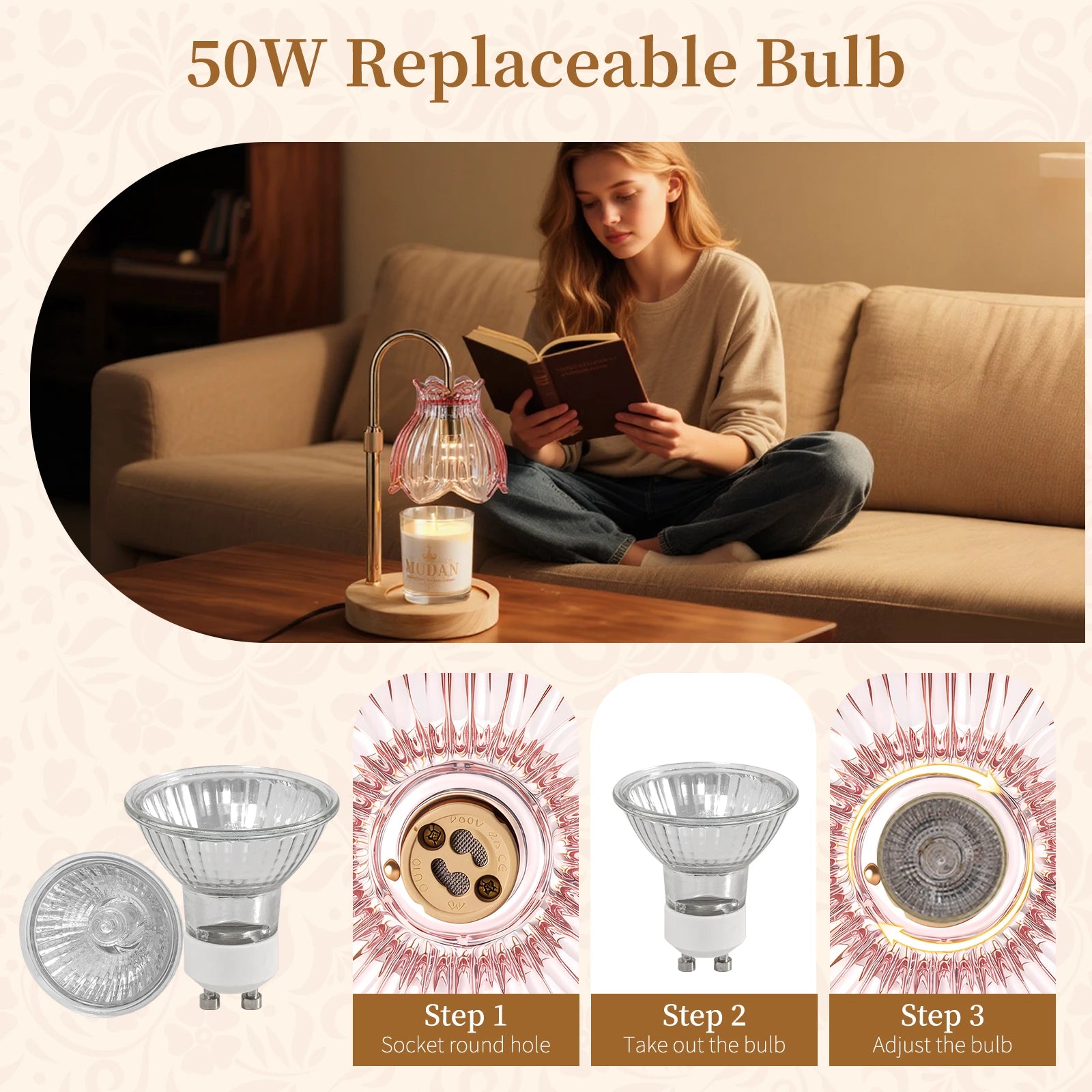 Maliowa Candle Warmer Lamp with Timer &amp; Dimmer - Adjustable Height Electric Candle Warmer, Gift for Women, Birthdays &amp; Housewarmings