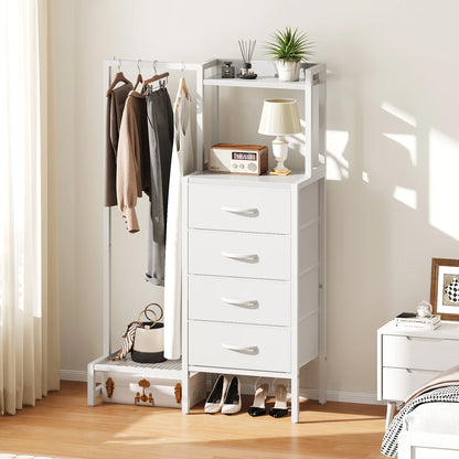 Yoob Small Dresser with Hanging Rack - Small Closet with 4 Fabric Storage Drawers, Chest of Drawer for Bedroom Entryway Dorm