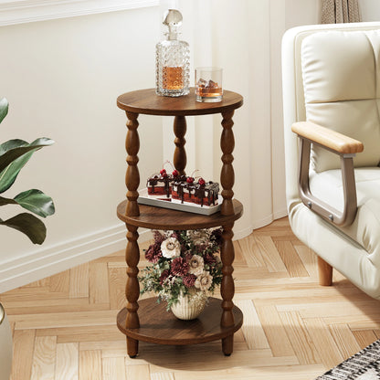 Maliowa 3-Tier Side Table, Small Round End Table for Living Room Bedroom, Accent Table Narrow Nightstand with Storage Shelf