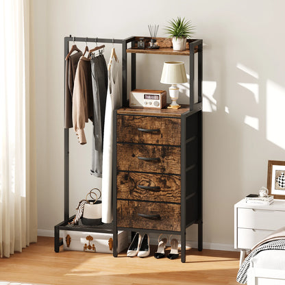 Yoob Small Dresser with Hanging Rack - Small Closet with 4 Fabric Storage Drawers, Chest of Drawer for Bedroom Entryway Dorm