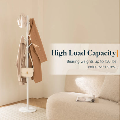 Coat Rack Freestanding with Natural Marble Base, Coat Tree with 8 Hooks, Metal Hall Tree for Jacket, Hat, Bag, Coat Hanger Stand for Entryway