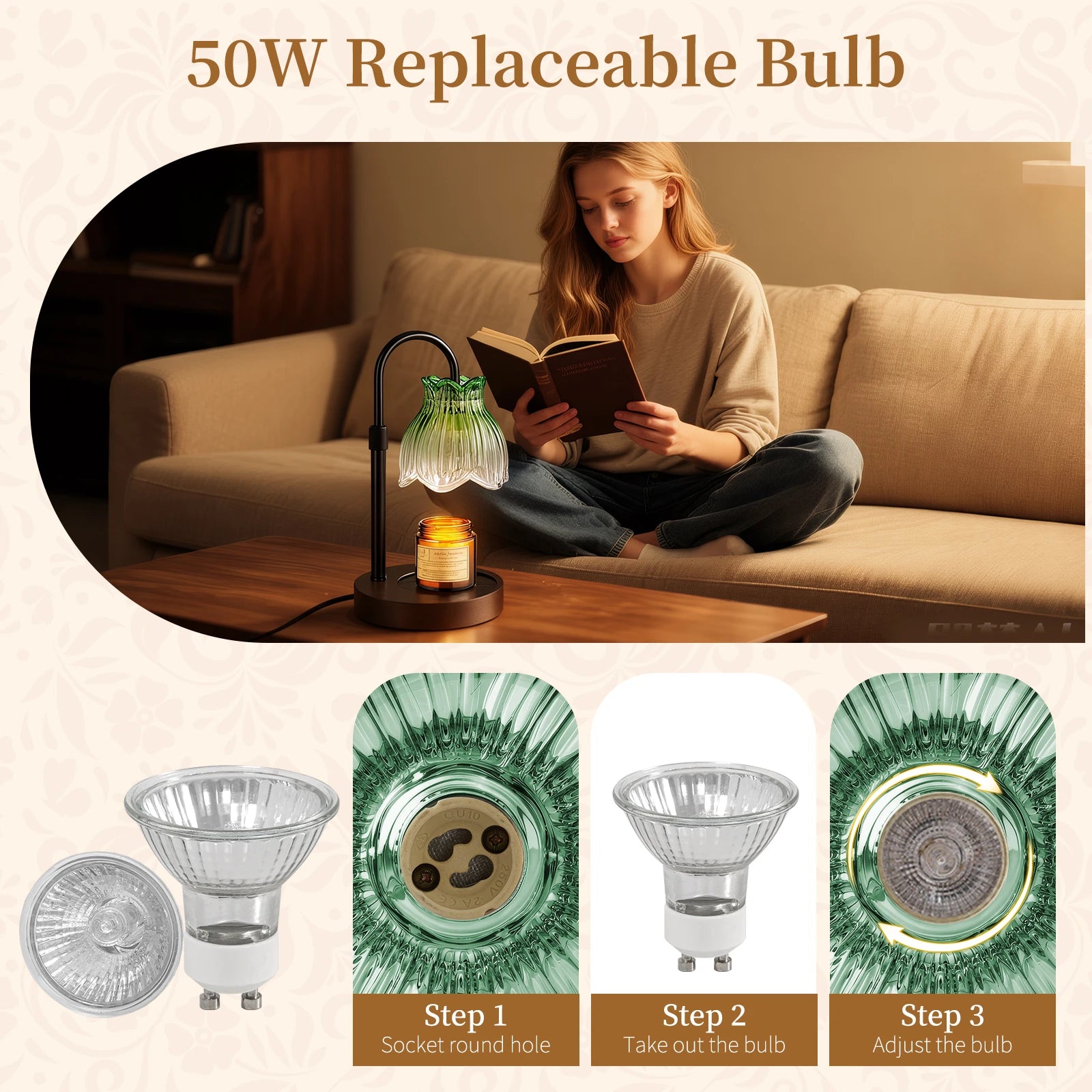 Maliowa Candle Warmer Lamp with Timer &amp; Dimmer - Adjustable Height Electric Candle Warmer, Gift for Women, Birthdays &amp; Housewarmings