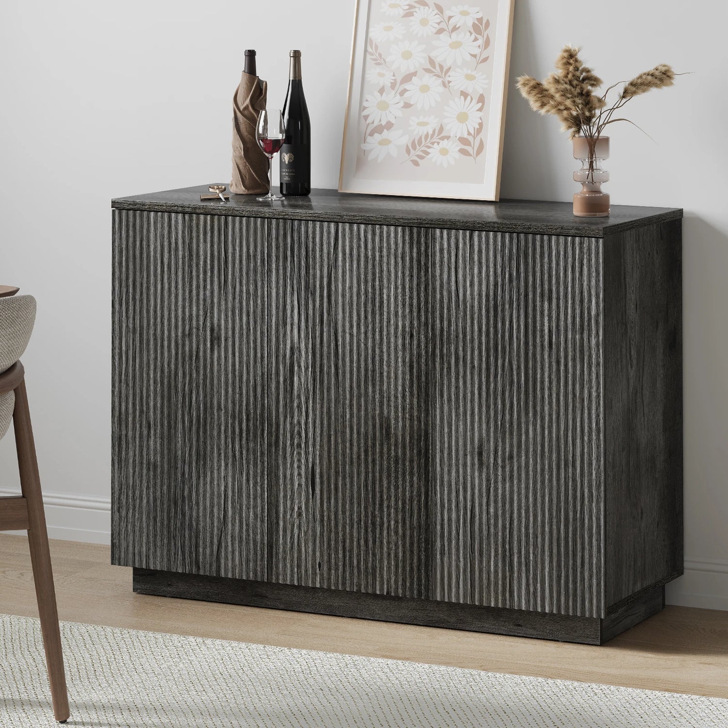 CURLA Sideboard Buffet Cabinet with Storage, 47" Fluted Coffee Bar Cabinet with Adjustable Shelves, Accent Sideboard Cabinet for Living Room Kitchen