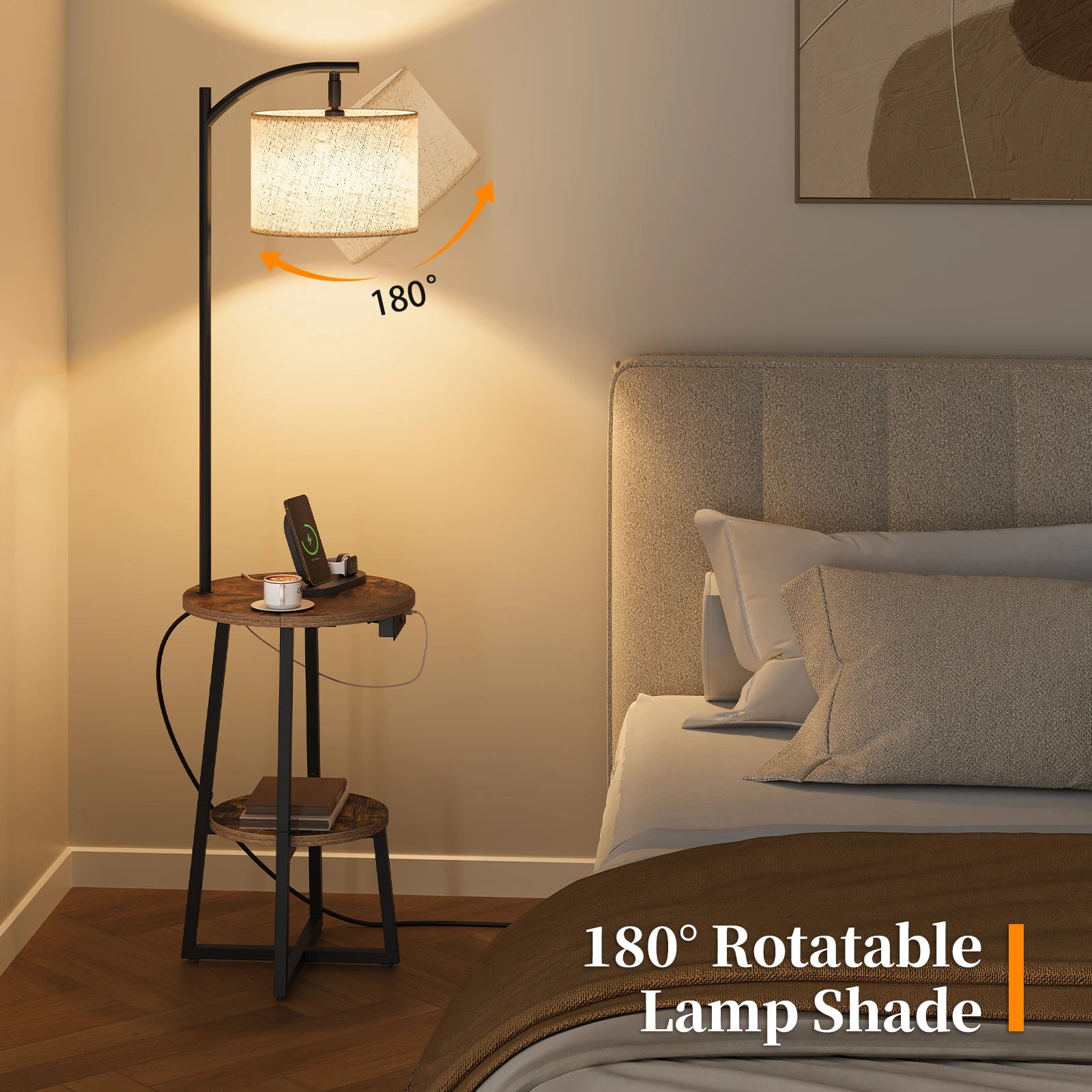 Maliowa Floor Lamp with Table, Attached End Table with Dimmable Lamp &amp; Charging Station, Side Table Lamps for Living Room Bedroom