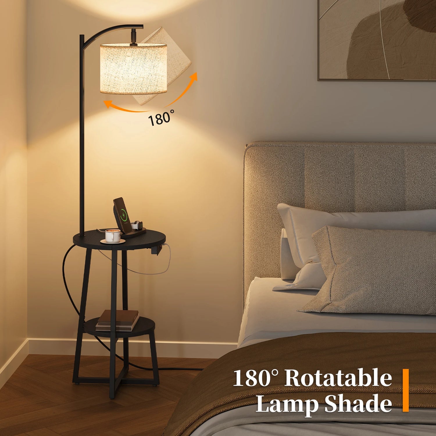 Maliowa Floor Lamp with Table, Attached End Table with Dimmable Lamp &amp; Charging Station, Side Table Lamps for Living Room Bedroom