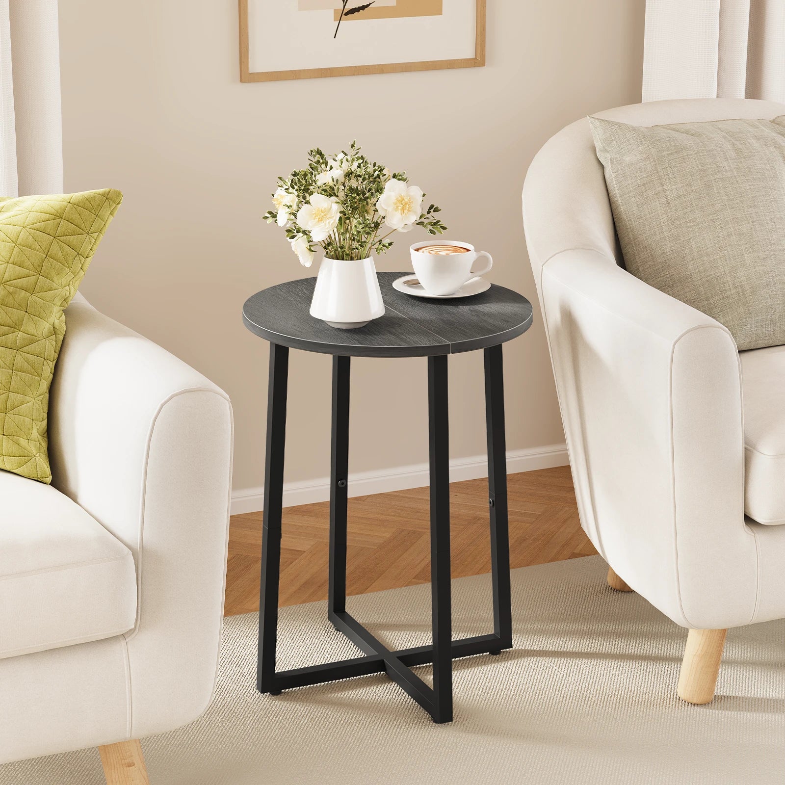 Small End Table for Living Room Bedroom, Round Side Table with Metal Legs, Accent Table for Small Spaces