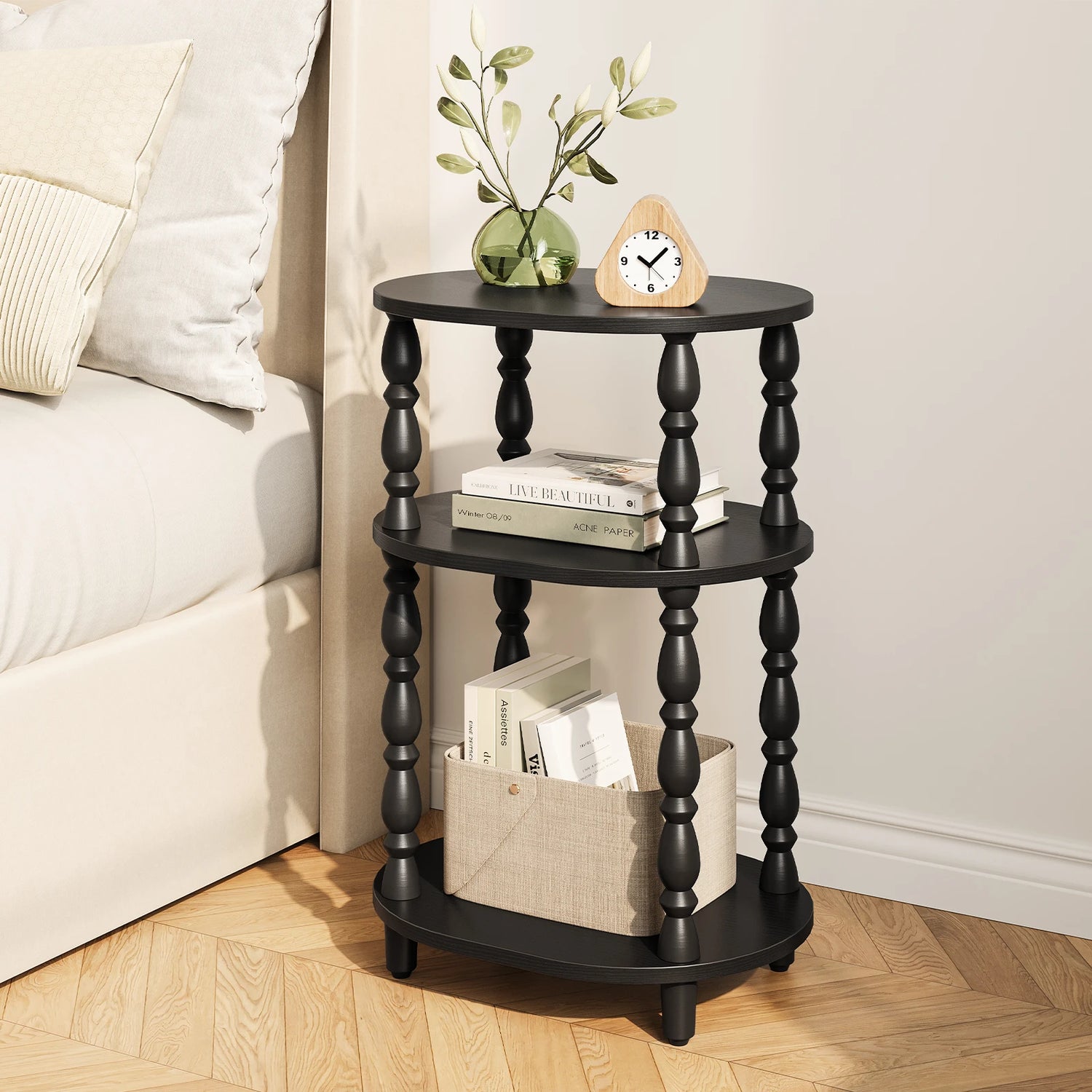 Maliowa 3-Tier Side Table, Small End Table for Living Room Bedroom, Accent Table Nightstand with Storage Shelf for Narrow Spaces