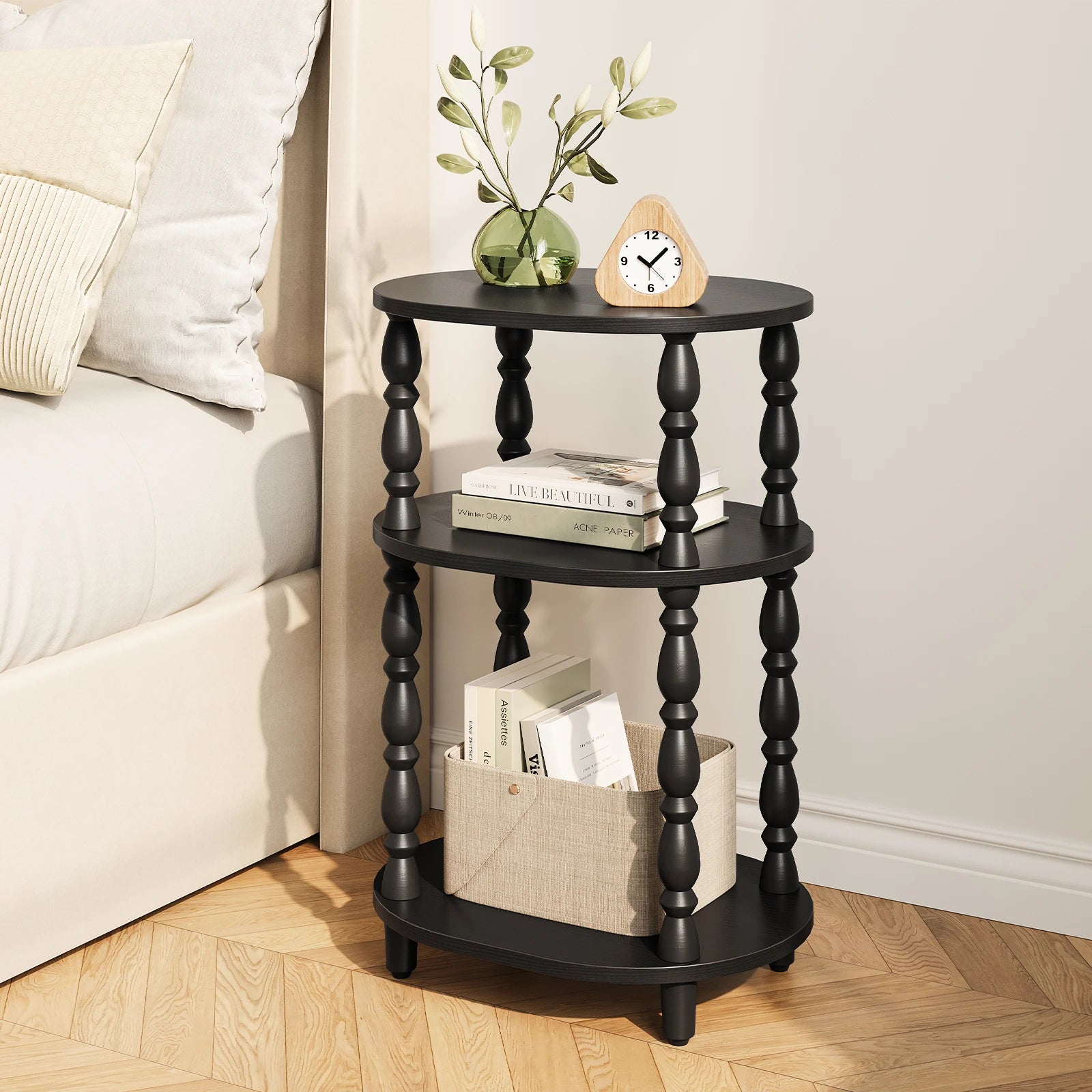 Maliowa 3-Tier Side Table, Small End Table for Living Room Bedroom, Accent Table Nightstand with Storage Shelf for Narrow Spaces
