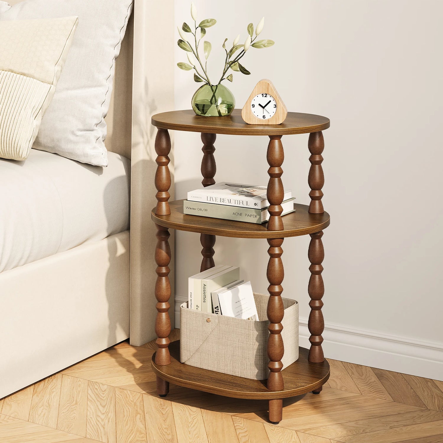 Maliowa 3-Tier Side Table, Small End Table for Living Room Bedroom, Accent Table Nightstand with Storage Shelf for Narrow Spaces