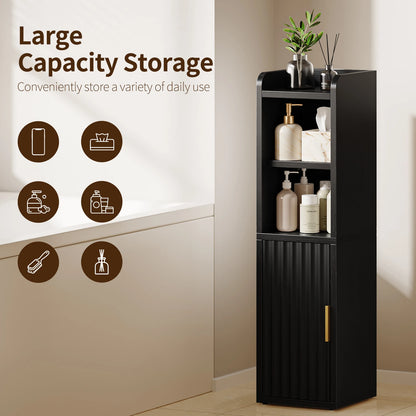 Maliowa Small Bathroom Storage Cabinet, Narrow Bathroom Cabinet with Fluted Door&amp;Adjustable Shelf, Wood Toilet Paper Storage Cabinets for Small Space