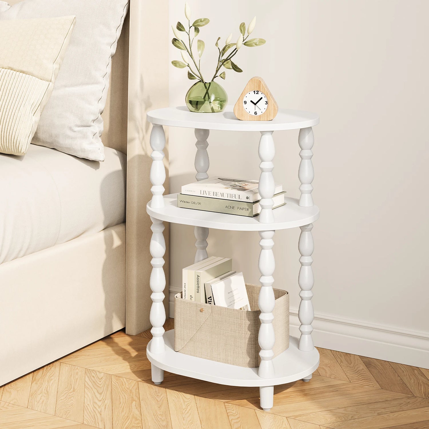 Maliowa 3-Tier Side Table, Small End Table for Living Room Bedroom, Accent Table Nightstand with Storage Shelf for Narrow Spaces