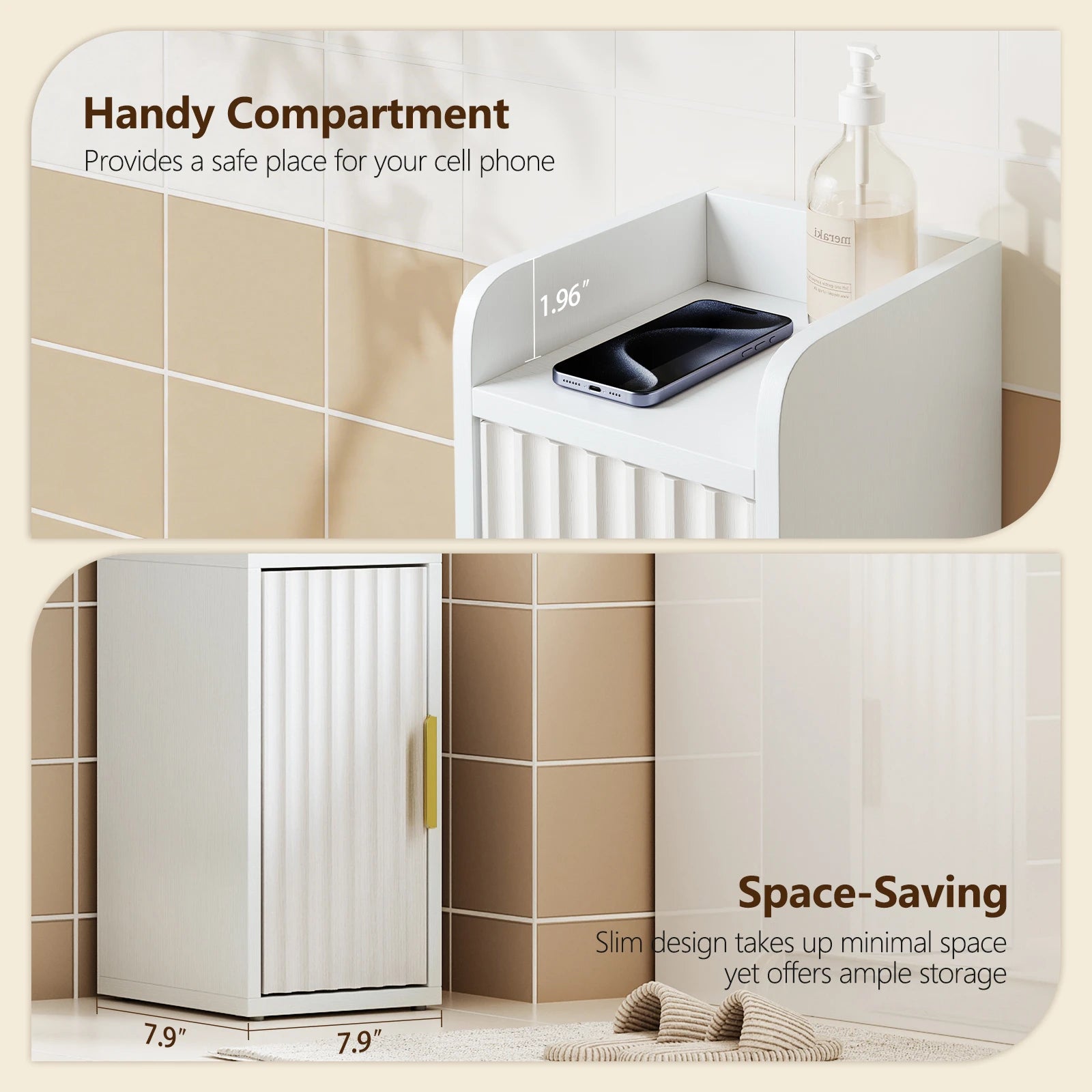 Maliowa Small Bathroom Storage Cabinet, Narrow Toilet Paper Storage Cabinet with 2 Doors &amp; Adjustable Shelves, Slim Storage Cabinets for Small Space
