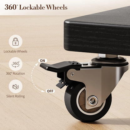 Solid Wood Coat Rack Freestanding, Rolling Clothes Rack with Wheels, Clothing Rack with 8 Hooks &amp; Shelevs, Clothing Racks for Hanging Clothes
