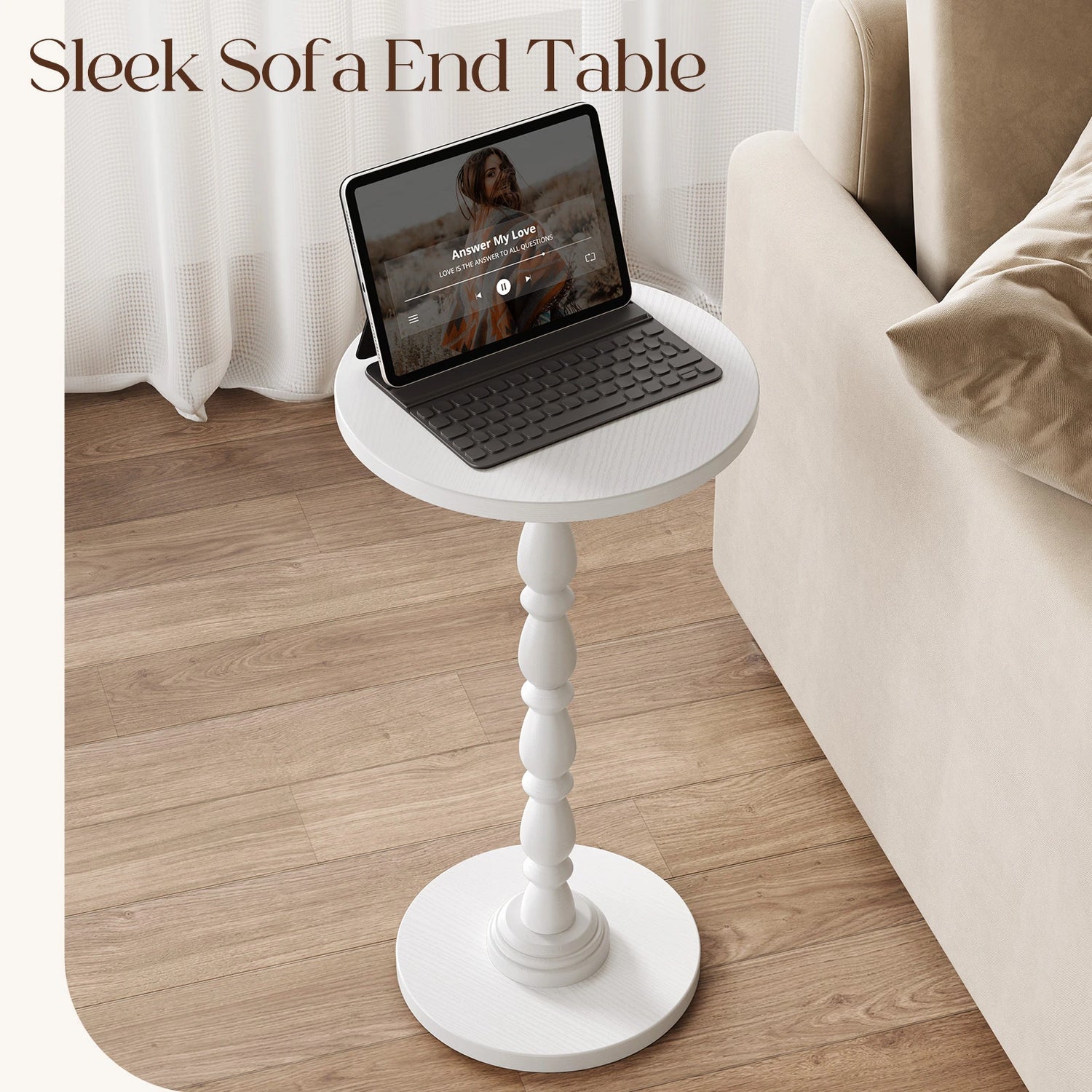 Maliowa Small Side Table, Round End Tables with Solid Wood Leg, Accent Drink Table for Living Room Bedroom Small Spaces