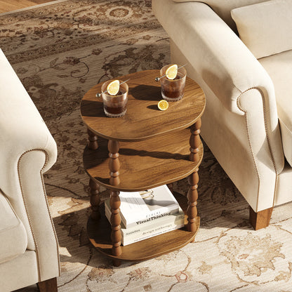 Maliowa 3-Tier Side Table, Small End Table for Living Room Bedroom, Accent Table Nightstand with Storage Shelf for Narrow Spaces