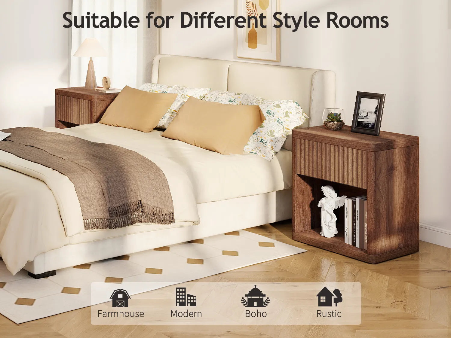 CURLA Fluted Nightstand with Drawer and Storage