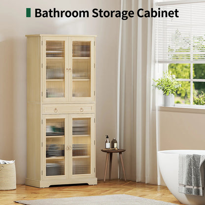 Curlaky 72" Kitchen Pantry Cabinet with Doors and Adjustable Shelves, Tall Kitchen Pantry Storage Cabinet with Drawers, Wood Food Storage Cabinets, Freestanding Cupboard for Dining Room, Living Room