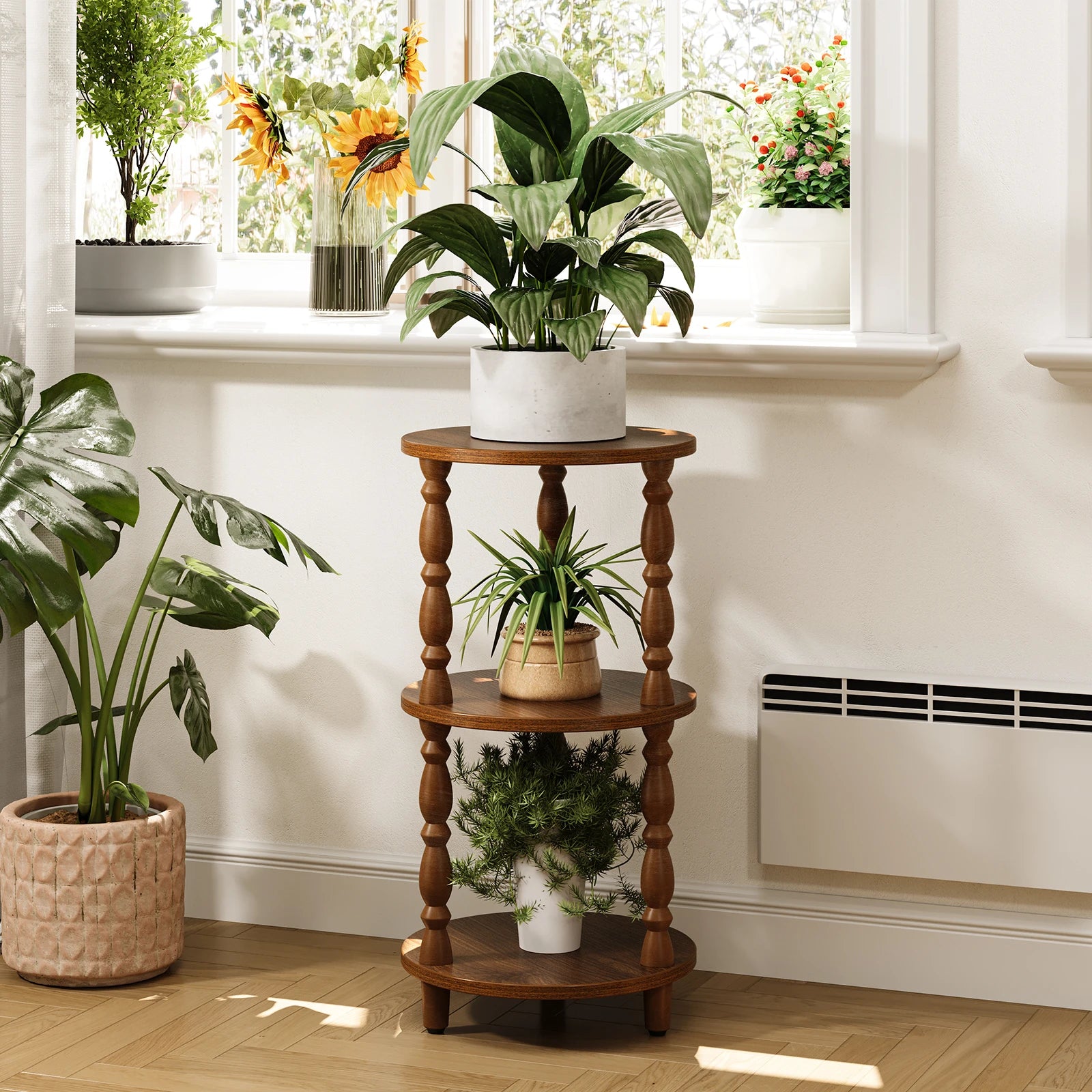 Maliowa 3-Tier Side Table, Small Round End Table for Living Room Bedroom, Accent Table Narrow Nightstand with Storage Shelf