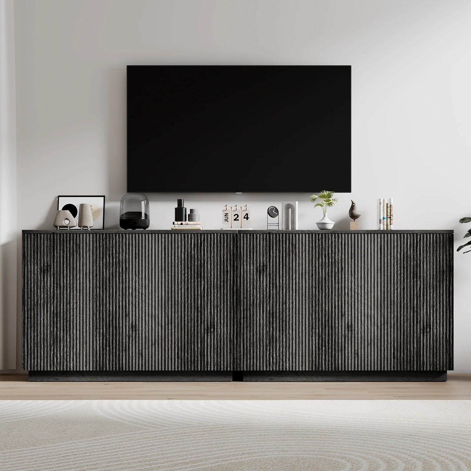 CURLA Sideboard Buffet Cabinet with Storage, 47" Fluted Coffee Bar Cabinet with Adjustable Shelves, Accent Sideboard Cabinet for Living Room Kitchen