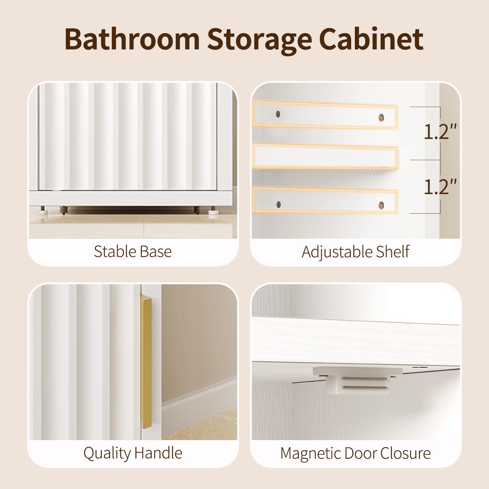 Maliowa Small Bathroom Storage Cabinet, Narrow Bathroom Cabinet with Fluted Door&amp;Adjustable Shelf, Wood Toilet Paper Storage Cabinets for Small Space