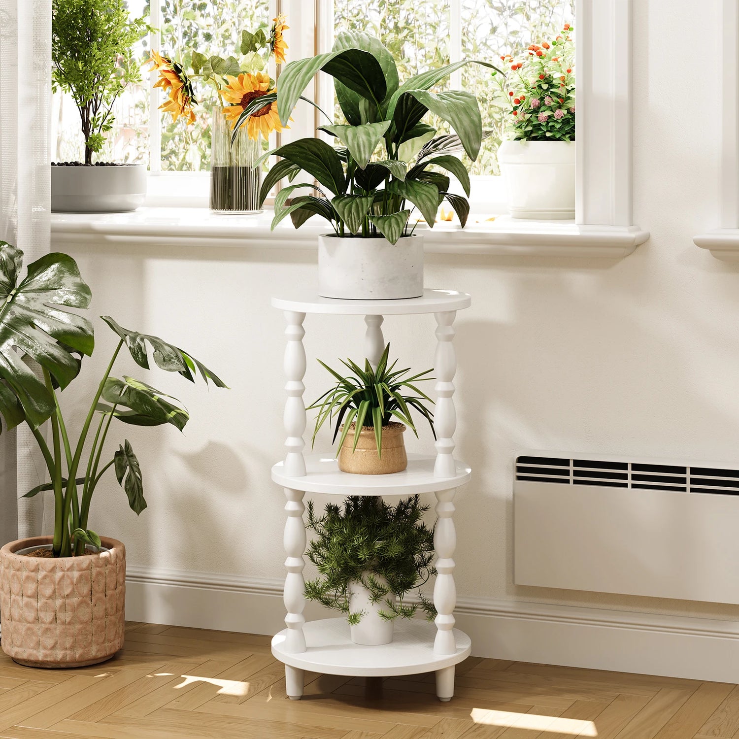 Maliowa 3-Tier Side Table, Small Round End Table for Living Room Bedroom, Accent Table Narrow Nightstand with Storage Shelf