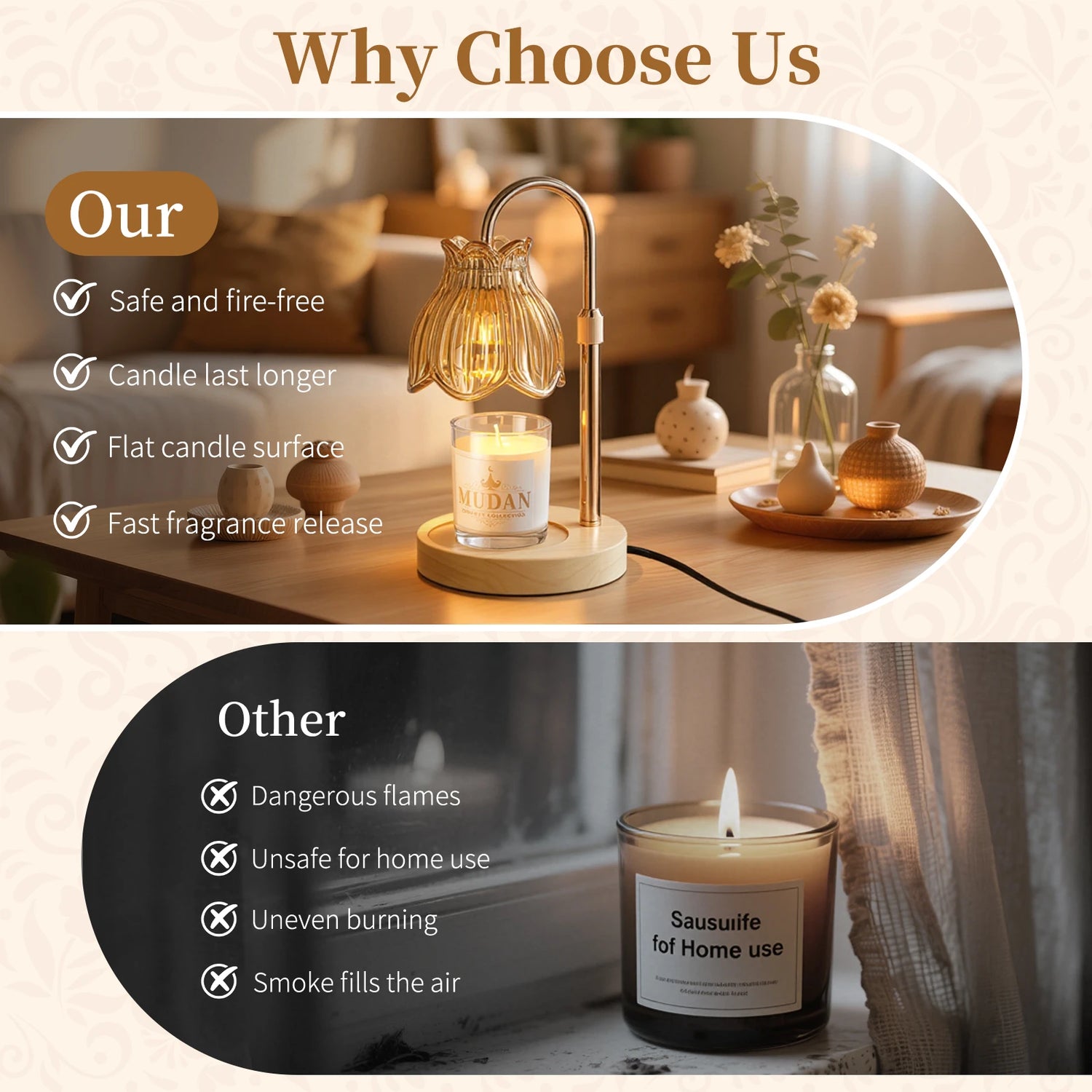 Maliowa Candle Warmer Lamp with Timer &amp; Dimmer - Adjustable Height Electric Candle Warmer, Gift for Women, Birthdays &amp; Housewarmings