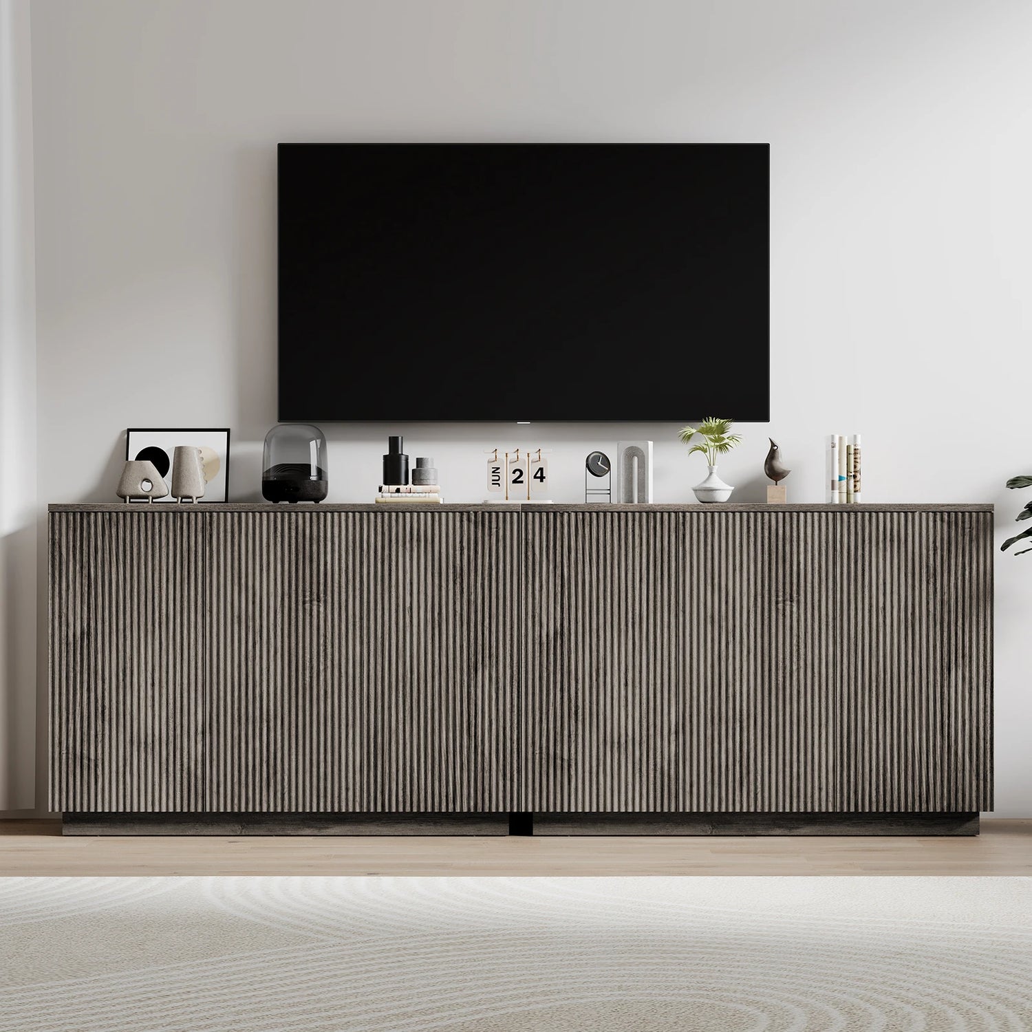 CURLA Sideboard Buffet Cabinet with Storage, 47" Fluted Coffee Bar Cabinet with Adjustable Shelves, Accent Sideboard Cabinet for Living Room Kitchen