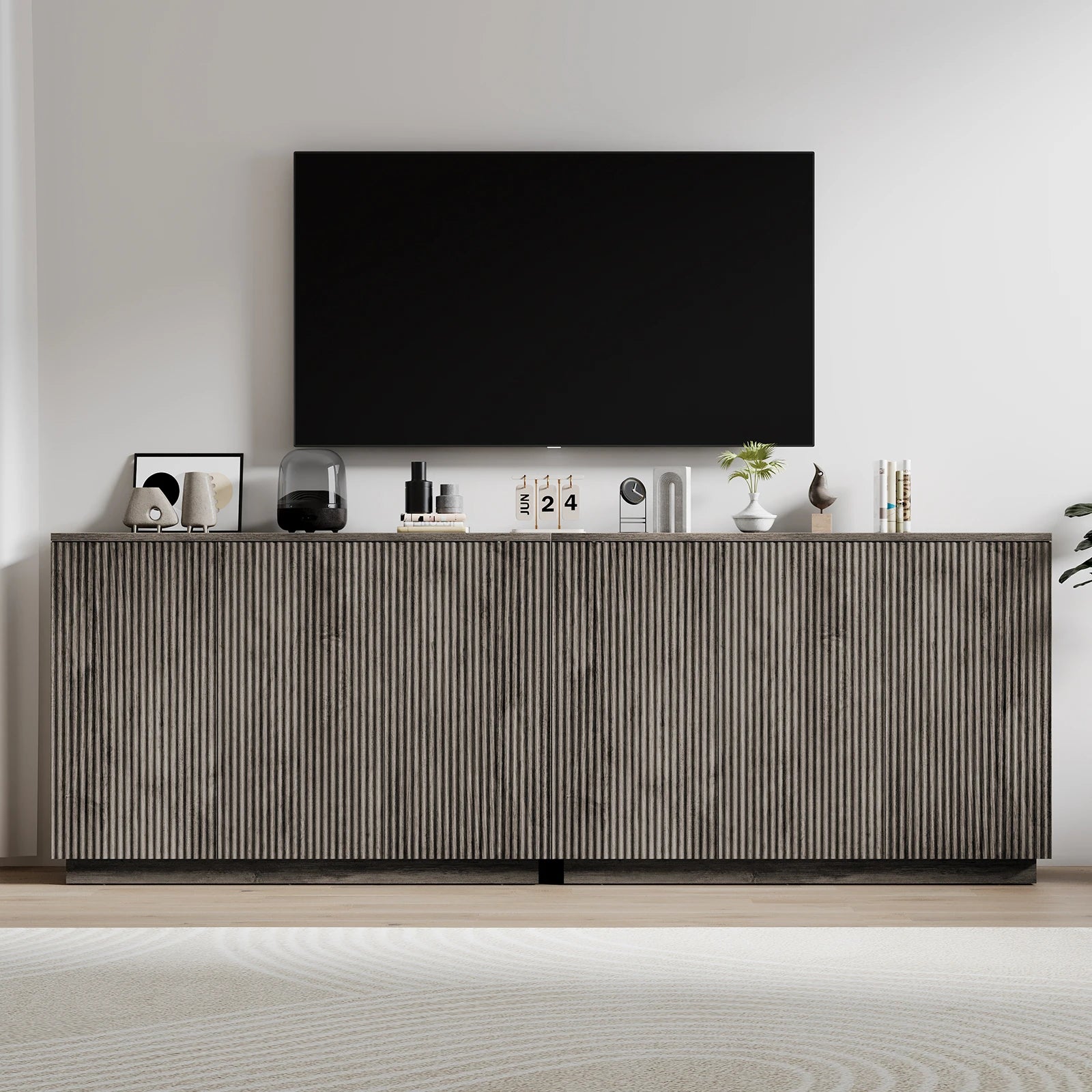 CURLA Sideboard Buffet Cabinet with Storage, 47" Fluted Coffee Bar Cabinet with Adjustable Shelves, Accent Sideboard Cabinet for Living Room Kitchen