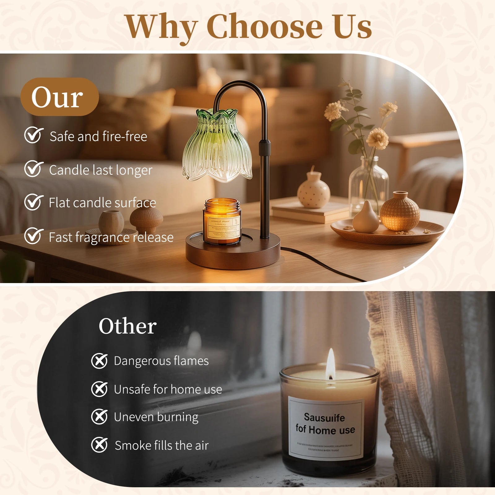 Maliowa Candle Warmer Lamp with Timer &amp; Dimmer - Adjustable Height Electric Candle Warmer, Gift for Women, Birthdays &amp; Housewarmings