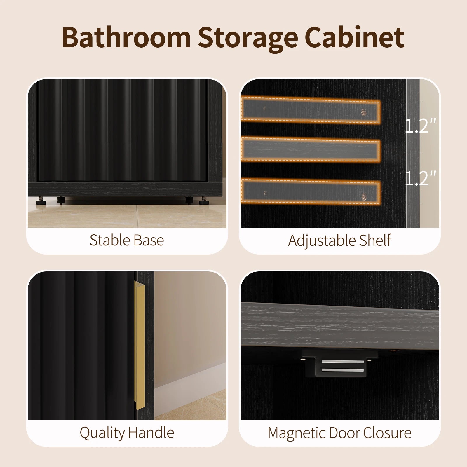Maliowa Small Bathroom Storage Cabinet, Narrow Bathroom Cabinet with Fluted Door&amp;Adjustable Shelf, Wood Toilet Paper Storage Cabinets for Small Space