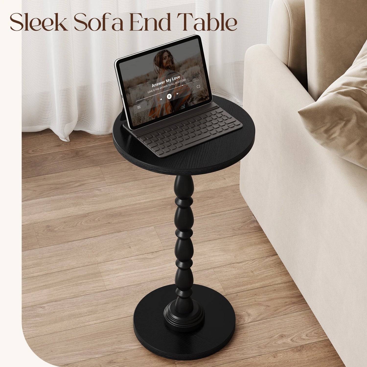 Maliowa Small Side Table, Round End Tables with Solid Wood Leg, Accent Drink Table for Living Room Bedroom Small Spaces