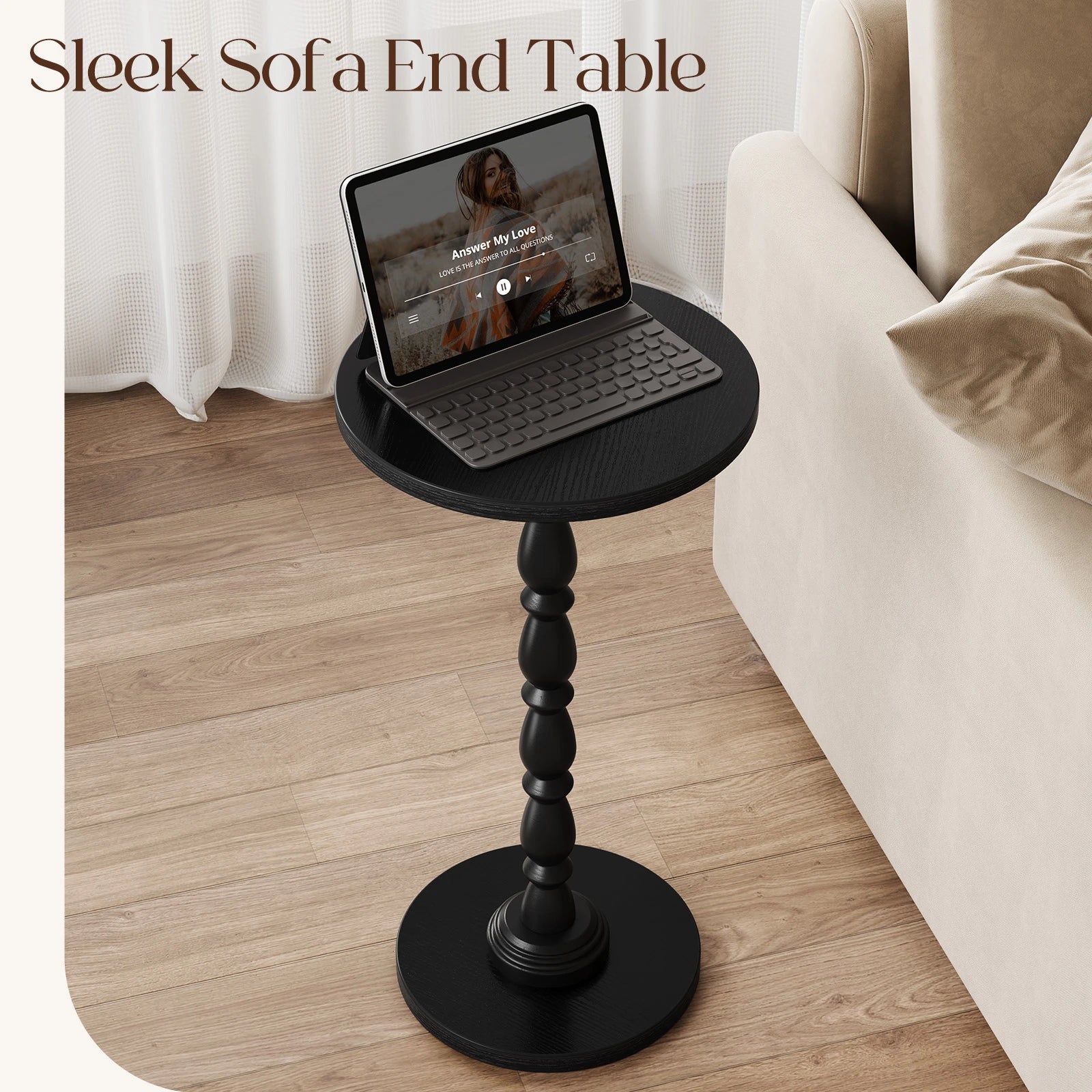 Maliowa Small Side Table, Round End Tables with Solid Wood Leg, Accent Drink Table for Living Room Bedroom Small Spaces