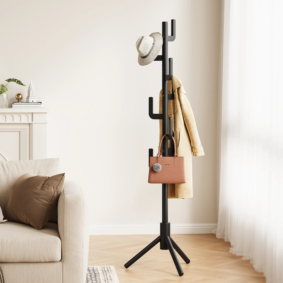 Maliowa Solid Wood Coat Rack Freestanding, Cactus Coat Tree with 8 Hooks for Jacket, Hat, Clothes, Coat Hanger Stand for Hall, Entryway, Bedroom