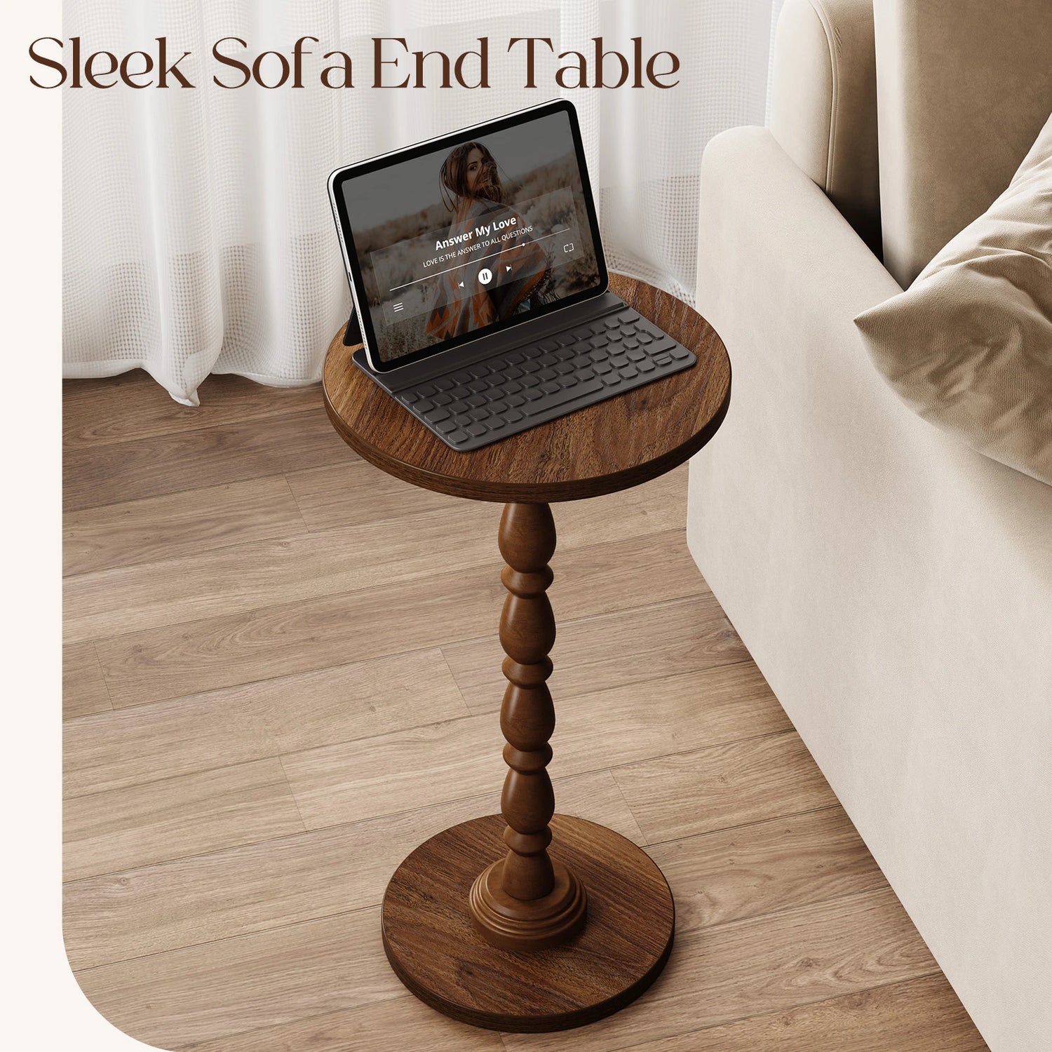 Maliowa Small Side Table, Round End Tables with Solid Wood Leg, Accent Drink Table for Living Room Bedroom Small Spaces