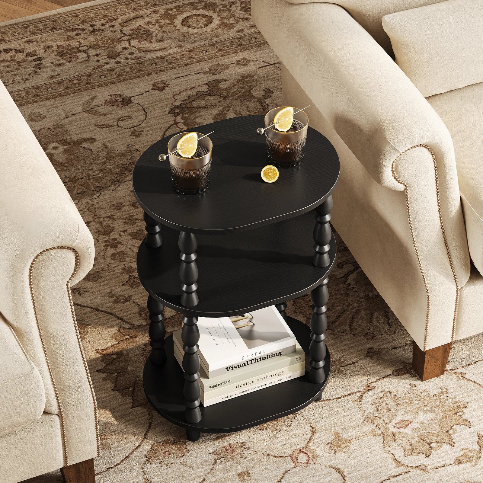 Maliowa 3-Tier Side Table, Small End Table for Living Room Bedroom, Accent Table Nightstand with Storage Shelf for Narrow Spaces