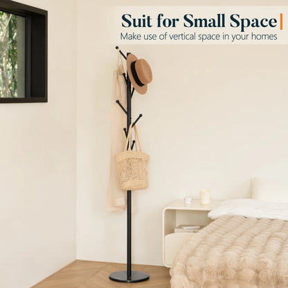 Coat Rack Freestanding with Natural Marble Base, Coat Tree with 8 Hooks, Metal Hall Tree for Jacket, Hat, Bag, Coat Hanger Stand for Entryway